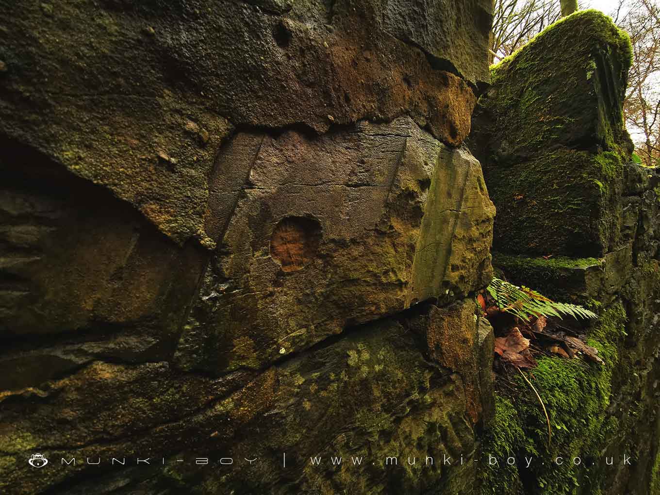 Radial grooves in stone caused by an old waterwheel at Duxbury Mill

